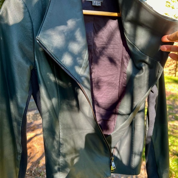 Vince 100% Goat Leather Moto Jacket Funnel Neck S Womens Charcoal Grey - Picture 15 of 16